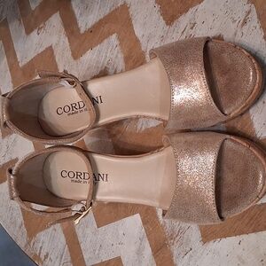 Cordani Shimmering Gold Wedge Sandals